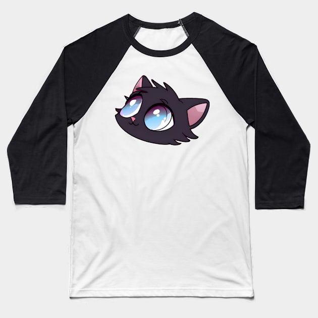 Black cat purple eyes Baseball T-Shirt by Meowsiful